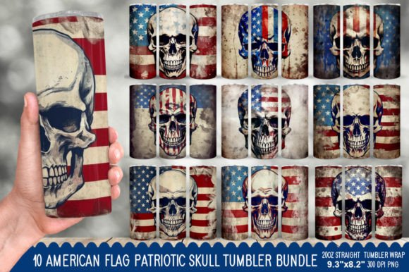 American Flag Patriotic Skull Tumbler: Edgy Design for Bold Projects