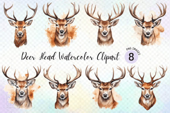 Bring Rustic Charm to Life with Deer Head Watercolor Clipart