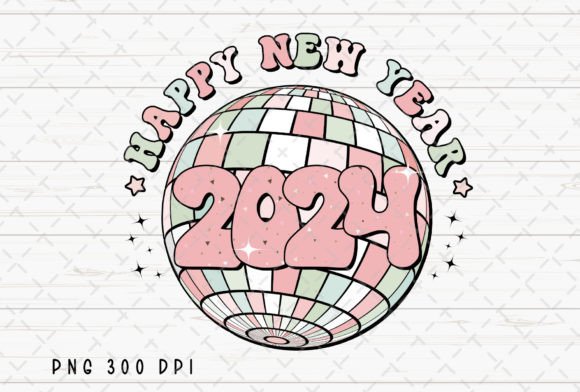 Celebrate with Style: The Retro Happy New Year 2024 Groovy PNG