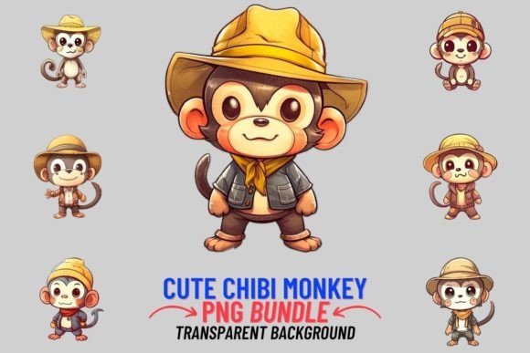 Cute Chibi Monkey Clipart: 12 PNGs for Your Projects