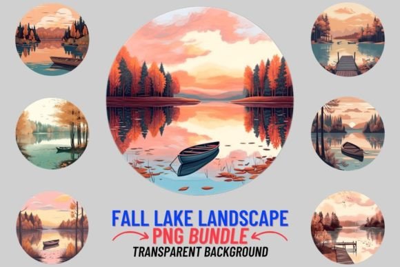 Embrace Autumn: Using Watercolor Fall Lake Landscape 12 PNG