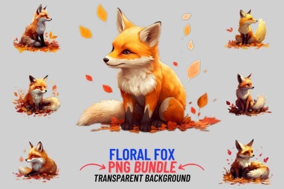 Embracing Autumn's Charm with Floral Fox 12 PNG Clipart