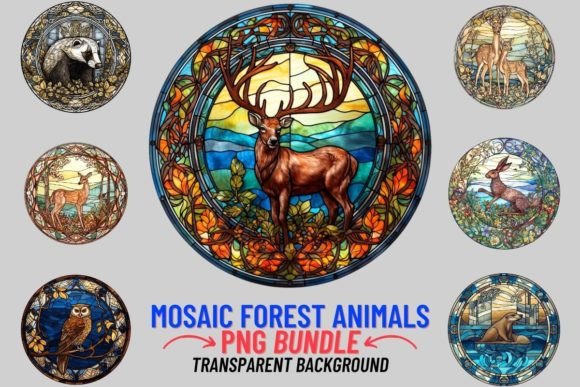 Enchanting Design with Stained Glass Forest Animals PNG
