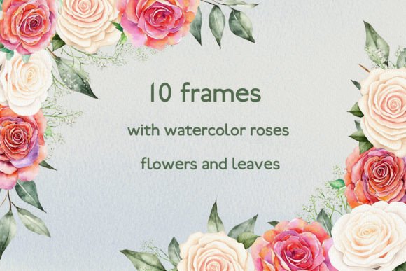 Enchanting Watercolor Frames with Pink and White Roses