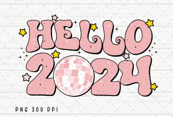 Hello 2024 Retro New Year Groovy PNG: Your Groovy Design Asset
