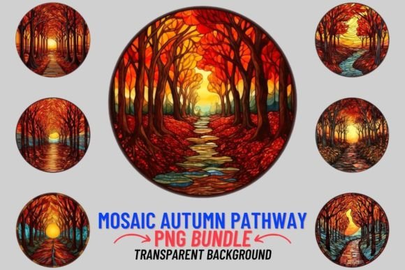 Stained Glass Autumn Pathway 12 PNG: A Seasonal Design Toolkit