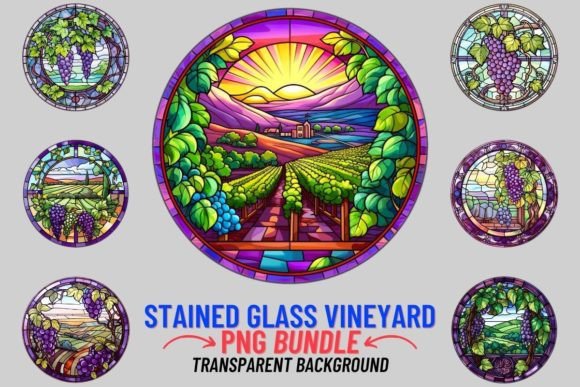 Stained Glass Vineyard 12 PNG Clipart: A Rustic Design Essential