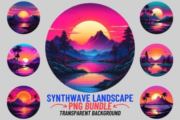 Synthwave Landscape 12 PNG Clipart: Neon-Infused Design Assets
