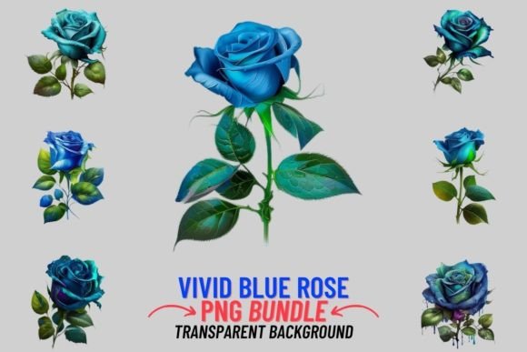 Vivid Blue Rose 8 PNG Clipart Bundle: Design Applications