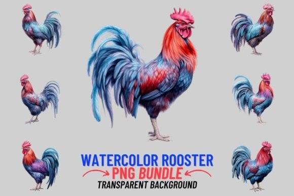 Watercolor Rooster Clipart: A Rustic Design Asset