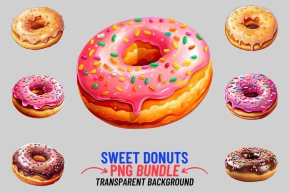 Watercolor Sweet Donuts 12 PNG Clipart: A Baker's Dozen of Design Delight